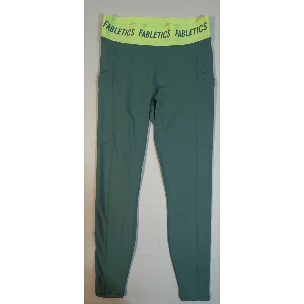 Fabletics Leggings Womens Small Green Neon Yellow Excellent Pockets LG2458629